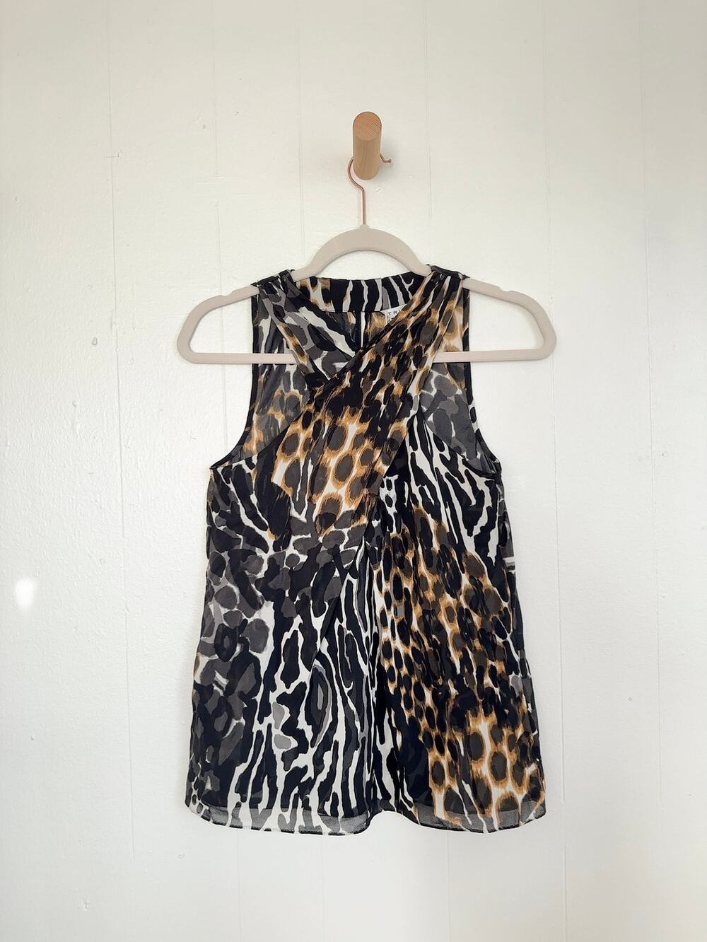 Trina Turk Silk Animal Tiger Print High Neck Crossover Halter Tank Top Resort XS